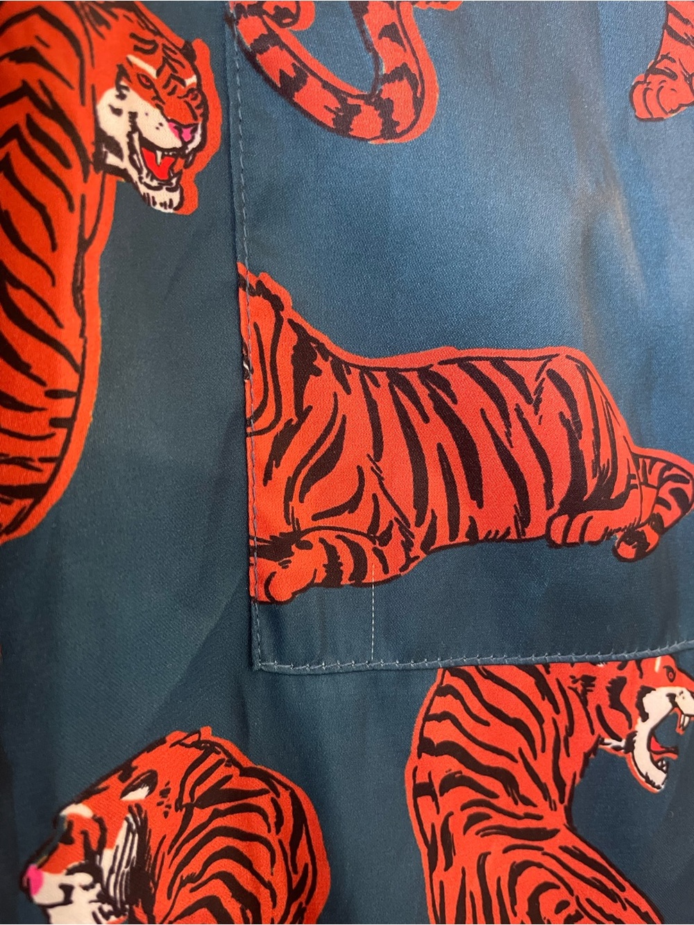 Dressed in LALA Tiger Tales Satin Oversized Button Down Shirt Teal Size Medium - Picture 7 of 16